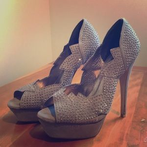 Crystal embellished Gray, platform heels